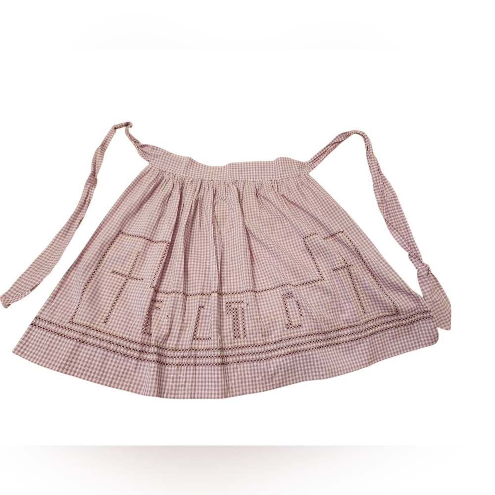 Vintage Gingham Checkered Apron Embroidery Skirt